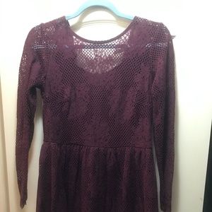 Xhilaration Maroon Long-Sleeved Lace Dress